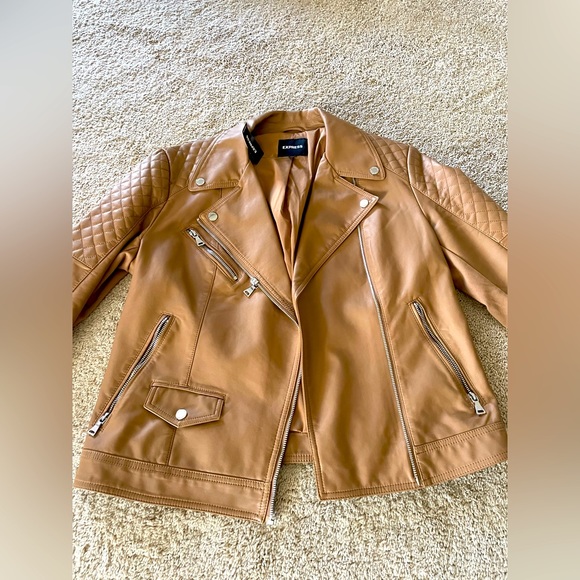 NWT- express tan leather jacket - Picture 1 of 9